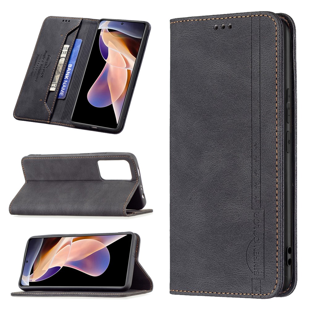 BINFEN COLOR BF08 Phone Case RFID Blocking Flip Leather Stand Wallet Phone Cover Protector for Xiaomi Redmi Note 11 Pro/11 Pro+ - Black-10