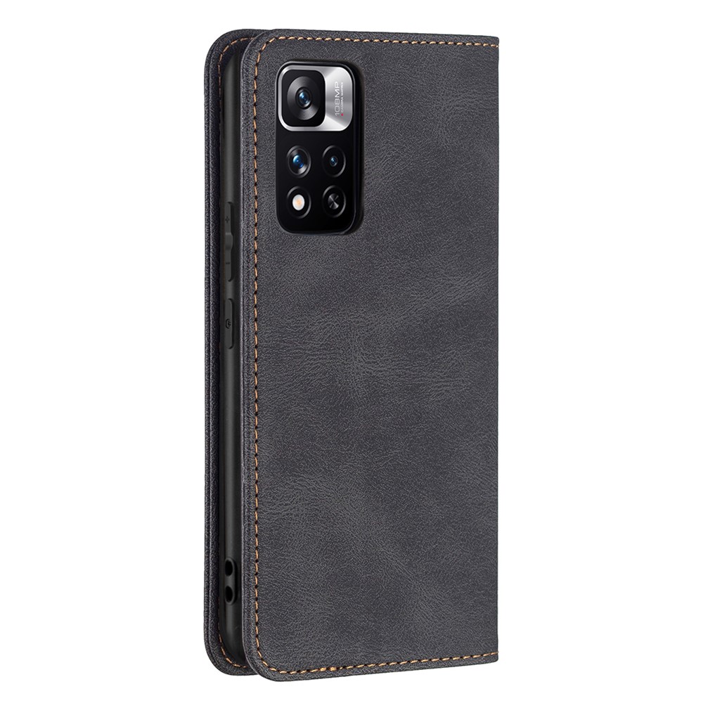 BINFEN COLOR BF08 Phone Case RFID Blocking Flip Leather Stand Wallet Phone Cover Protector for Xiaomi Redmi Note 11 Pro/11 Pro+ - Black-3