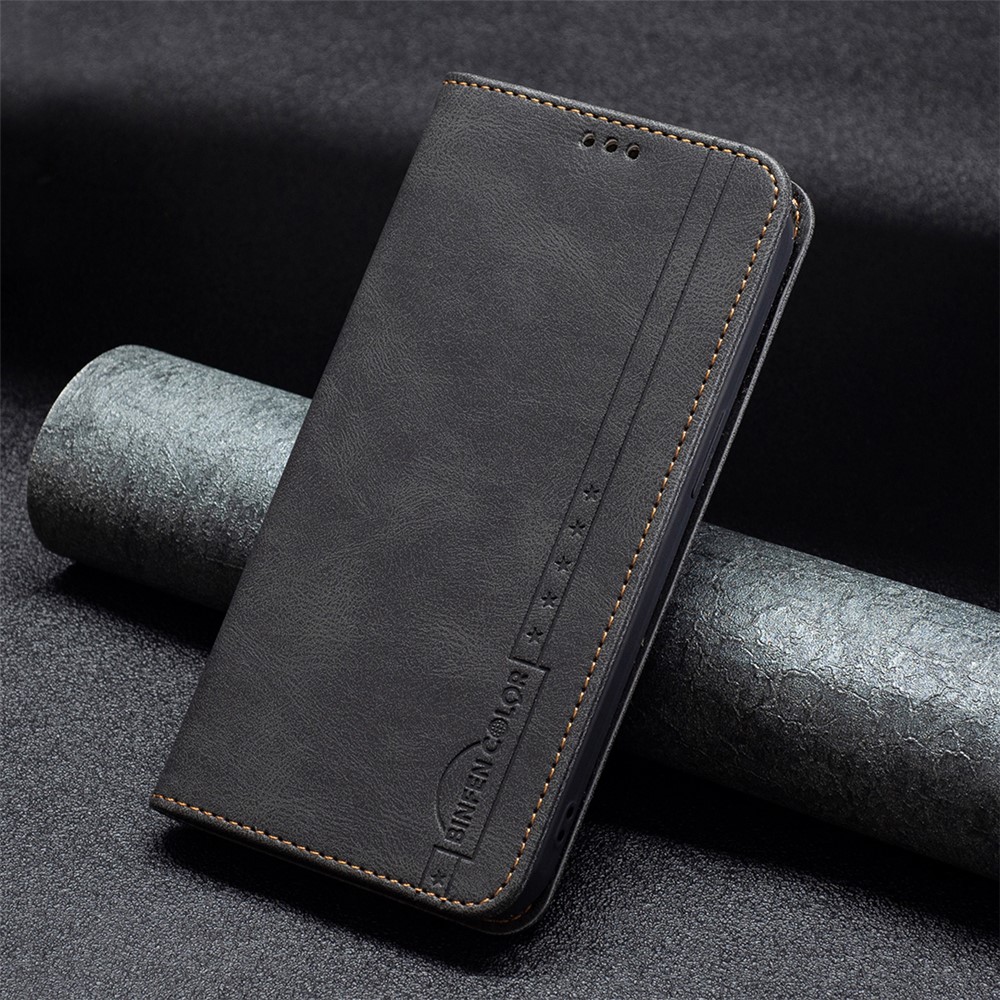 BINFEN COLOR BF08 Phone Case RFID Blocking Flip Leather Stand Wallet Phone Cover Protector for Xiaomi Redmi Note 11 Pro/11 Pro+ - Black-7