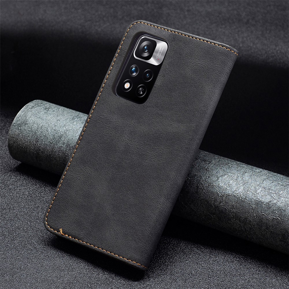 BINFEN COLOR BF08 Phone Case RFID Blocking Flip Leather Stand Wallet Phone Cover Protector for Xiaomi Redmi Note 11 Pro/11 Pro+ - Black-8