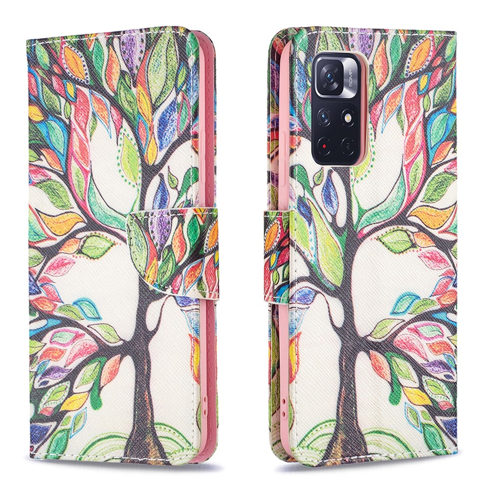 Pattern Printing Magnetic Clasp PU Leather Folio Flip Stand Wallet Cover Phone Case Shell for Xiaomi Redmi Note 11 5G/Note 11T 5G/Poco M4 Pro 5G - Life Tree-1