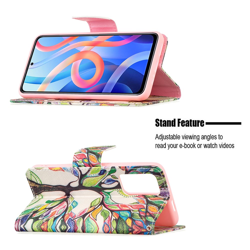 Pattern Printing Magnetic Clasp PU Leather Folio Flip Stand Wallet Cover Phone Case Shell for Xiaomi Redmi Note 11 5G/Note 11T 5G/Poco M4 Pro 5G - Life Tree-4