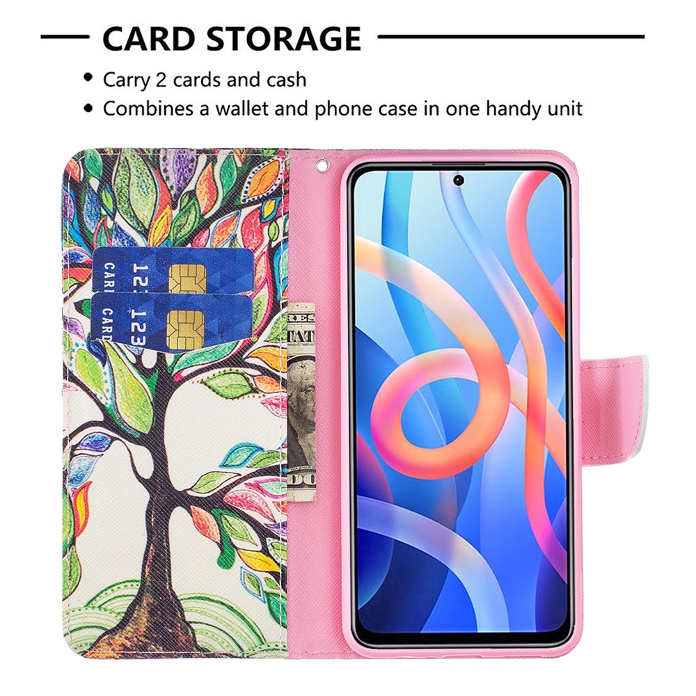 Pattern Printing Magnetic Clasp PU Leather Folio Flip Stand Wallet Cover Phone Case Shell for Xiaomi Redmi Note 11 5G/Note 11T 5G/Poco M4 Pro 5G - Life Tree-5
