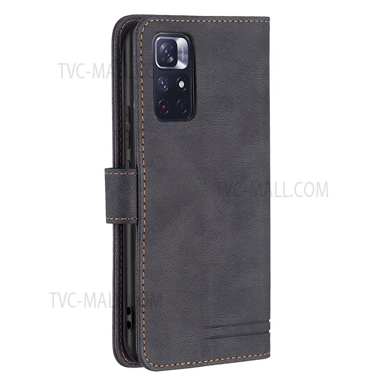 BINFEN COLOR BF09 Impact-resistant RFID Blocking Phone Case Flip Leather Stand Wallet Phone Cover Protector for Xiaomi Redmi Note 11 5G/Note 11T 5G/Poco M4 Pro 5G - Black-3