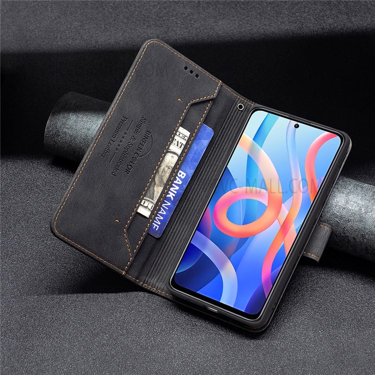 BINFEN COLOR BF09 Impact-resistant RFID Blocking Phone Case Flip Leather Stand Wallet Phone Cover Protector for Xiaomi Redmi Note 11 5G/Note 11T 5G/Poco M4 Pro 5G - Black-8
