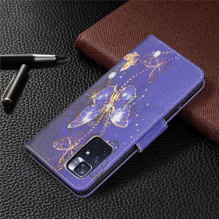 Pattern Printing Folio Flip Leather 360 Degree Protection Stand Wallet Phone Case for Xiaomi Redmi Note 11 5G/Note 11T 5G/Poco M4 Pro 5G - Purple Butterflies-7