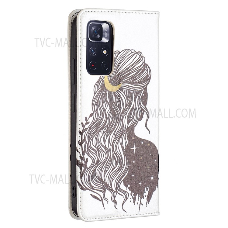 All-round Protection Magnetic Auto-absorbed Pattern Printing Leather Case Wallet Stand Phone Flip Cover for Xiaomi Redmi Note 11 5G/Note 11T 5G/Poco M4 Pro 5G - Girl-3