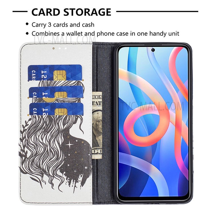All-round Protection Magnetic Auto-absorbed Pattern Printing Leather Case Wallet Stand Phone Flip Cover for Xiaomi Redmi Note 11 5G/Note 11T 5G/Poco M4 Pro 5G - Girl-6