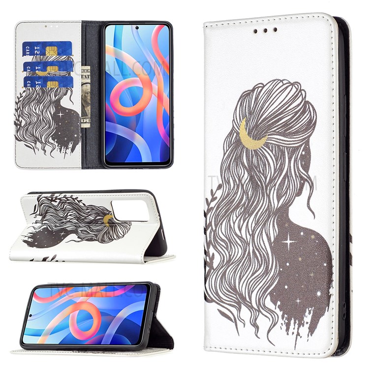 All-round Protection Magnetic Auto-absorbed Pattern Printing Leather Case Wallet Stand Phone Flip Cover for Xiaomi Redmi Note 11 5G/Note 11T 5G/Poco M4 Pro 5G - Girl-9