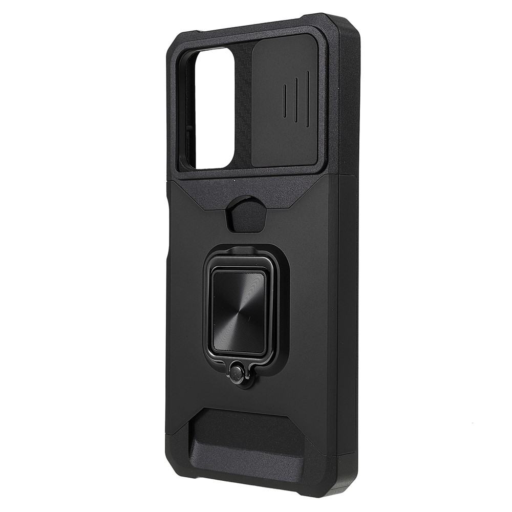 Camera Slider PC + TPU Phone Case Card Slot and Kickstand Design Shockproof Phone Cover for Xiaomi Redmi Note 11 5G/Poco M4 Pro 5G - Black-2