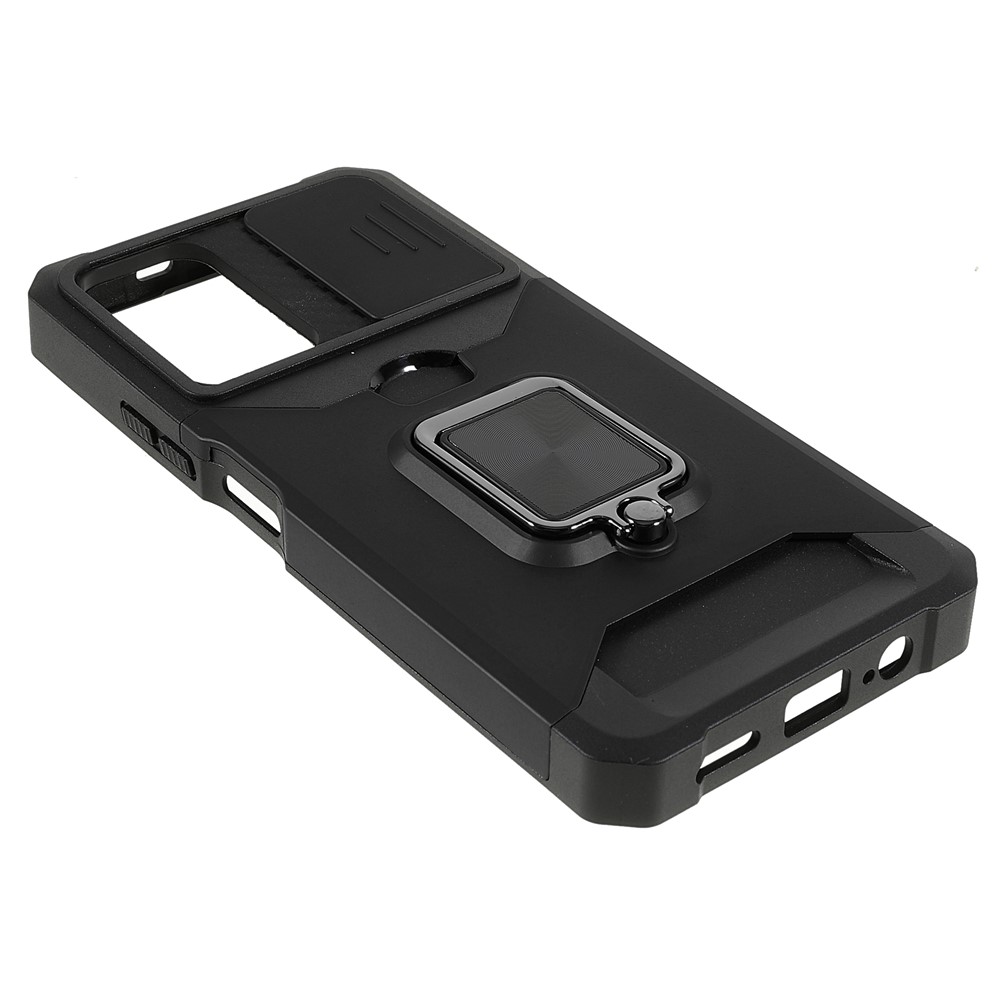 Camera Slider PC + TPU Phone Case Card Slot and Kickstand Design Shockproof Phone Cover for Xiaomi Redmi Note 11 5G/Poco M4 Pro 5G - Black-4