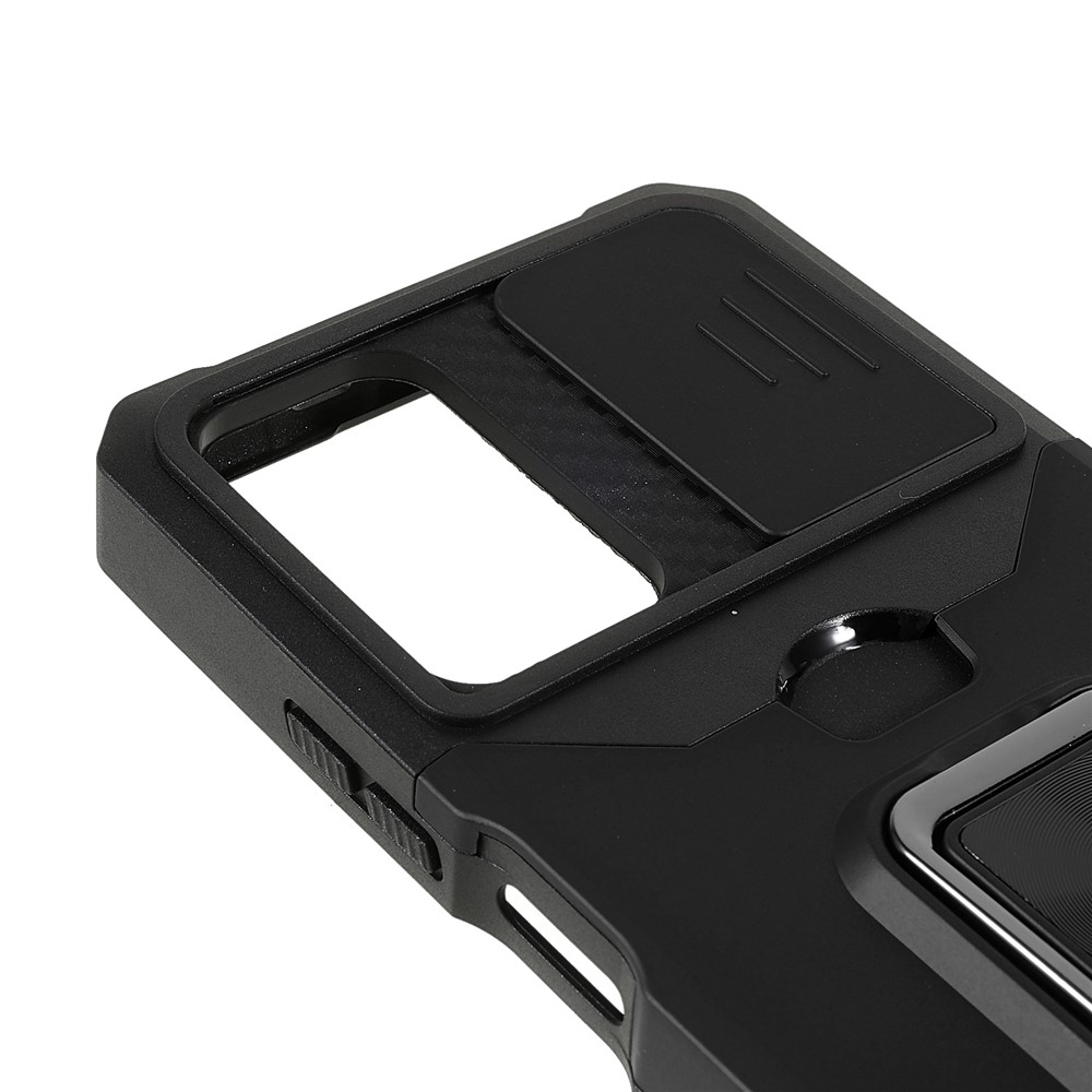 Camera Slider PC + TPU Phone Case Card Slot and Kickstand Design Shockproof Phone Cover for Xiaomi Redmi Note 11 5G/Poco M4 Pro 5G - Black-6