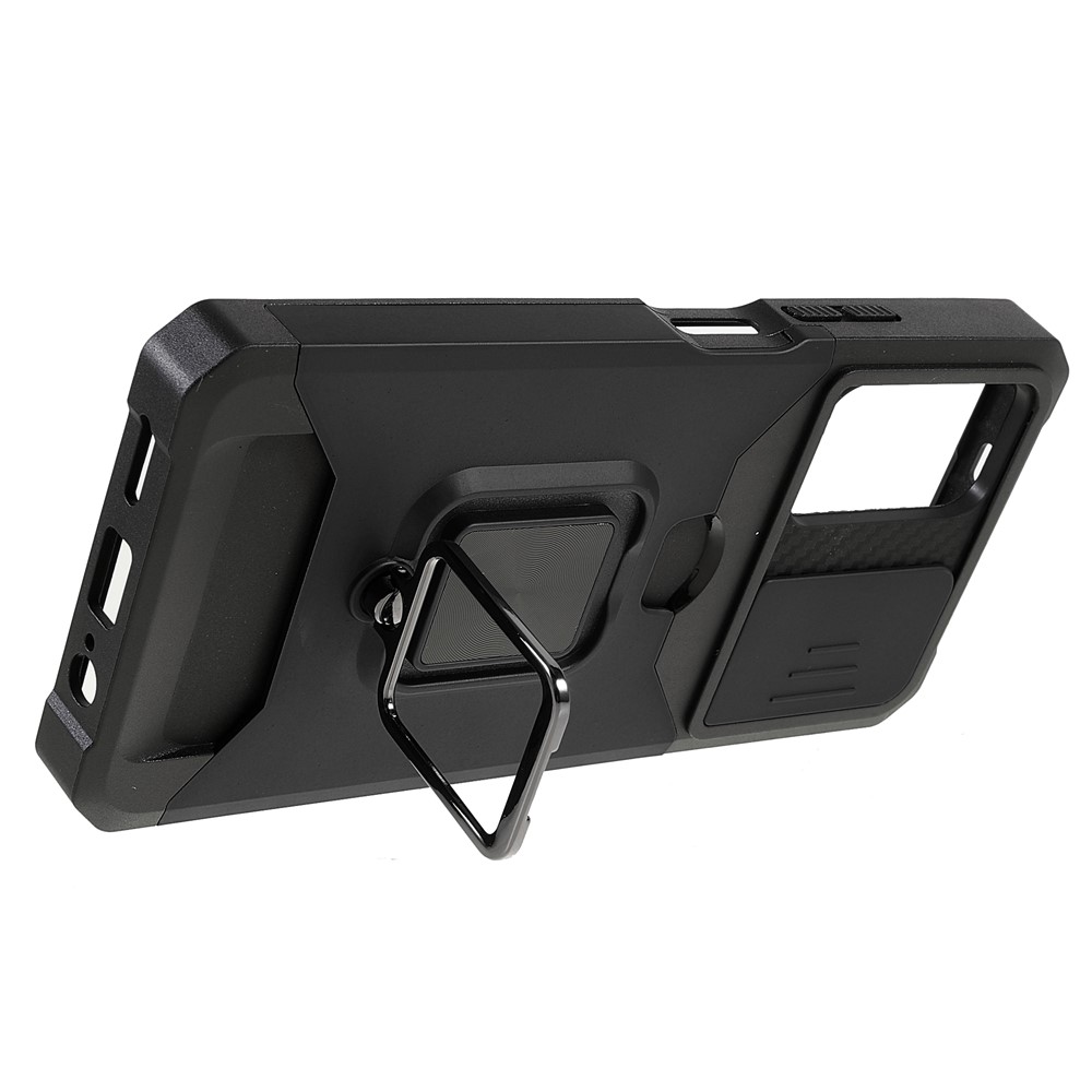 Camera Slider PC + TPU Phone Case Card Slot and Kickstand Design Shockproof Phone Cover for Xiaomi Redmi Note 11 5G/Poco M4 Pro 5G - Black-7