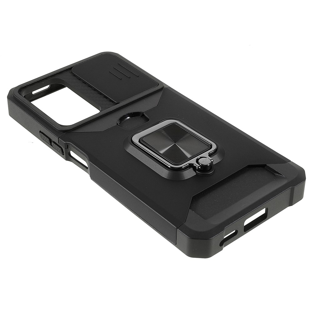 Camera Slider Anti-fall Protection PC + TPU Phone Case Card Slot and Kickstand Design Phone Cover for Xiaomi Redmi Note 11 Pro/11 Pro+ - Black-4
