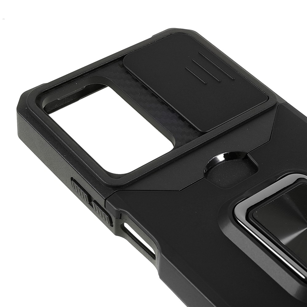 Camera Slider Anti-fall Protection PC + TPU Phone Case Card Slot and Kickstand Design Phone Cover for Xiaomi Redmi Note 11 Pro/11 Pro+ - Black-6