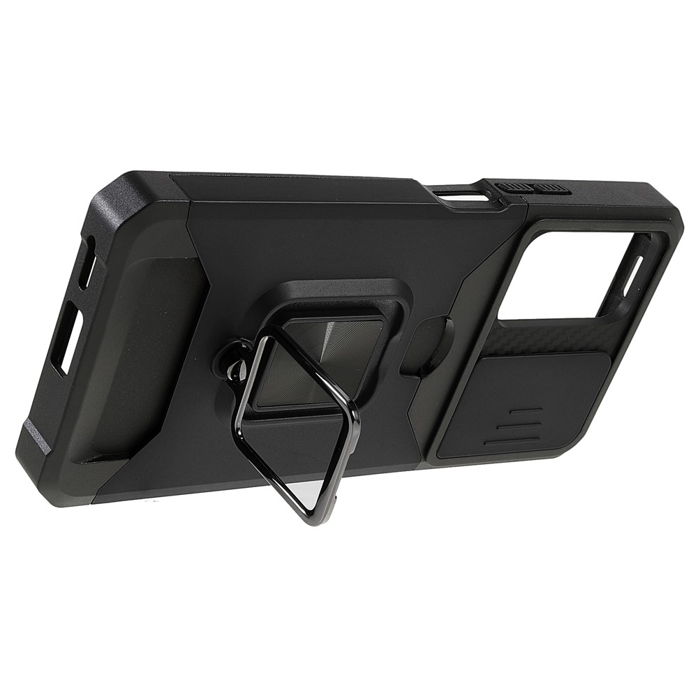 Camera Slider Anti-fall Protection PC + TPU Phone Case Card Slot and Kickstand Design Phone Cover for Xiaomi Redmi Note 11 Pro/11 Pro+ - Black-7