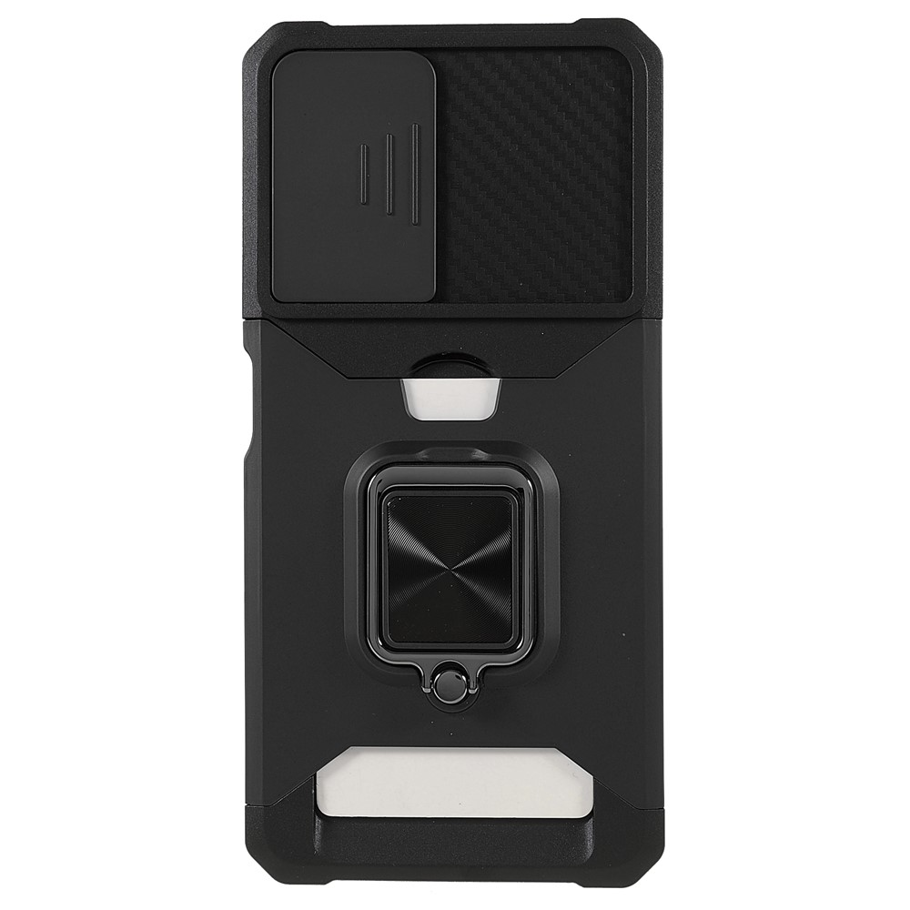 Camera Slider Anti-fall Protection PC + TPU Phone Case Card Slot and Kickstand Design Phone Cover for Xiaomi Redmi Note 11 Pro/11 Pro+ - Black-9