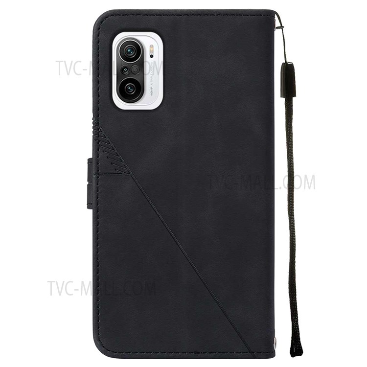 PB2 Series PU Leather Flip Phone Shell Imprinting Lines Wallet Case Stand TPU Interior Phone Cover with Strap for Xiaomi Redmi K40 Pro / Redmi K40 / Poco F3 / Mi 11i / Mi 11X Pro - Black-3