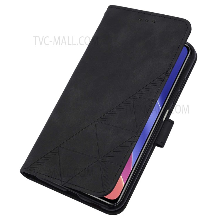 PB2 Series PU Leather Flip Phone Shell Imprinting Lines Wallet Case Stand TPU Interior Phone Cover with Strap for Xiaomi Redmi K40 Pro / Redmi K40 / Poco F3 / Mi 11i / Mi 11X Pro - Black-6