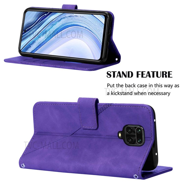 PB2 Series For Xiaomi Redmi Note 9 Pro Max / Redmi Note 9 Pro / Redmi Note 9S Imprinting Lines PU Leather Folio Flip Wallet Case Stand Magnetic Closure TPU Interior Phone Cover - Purple-4