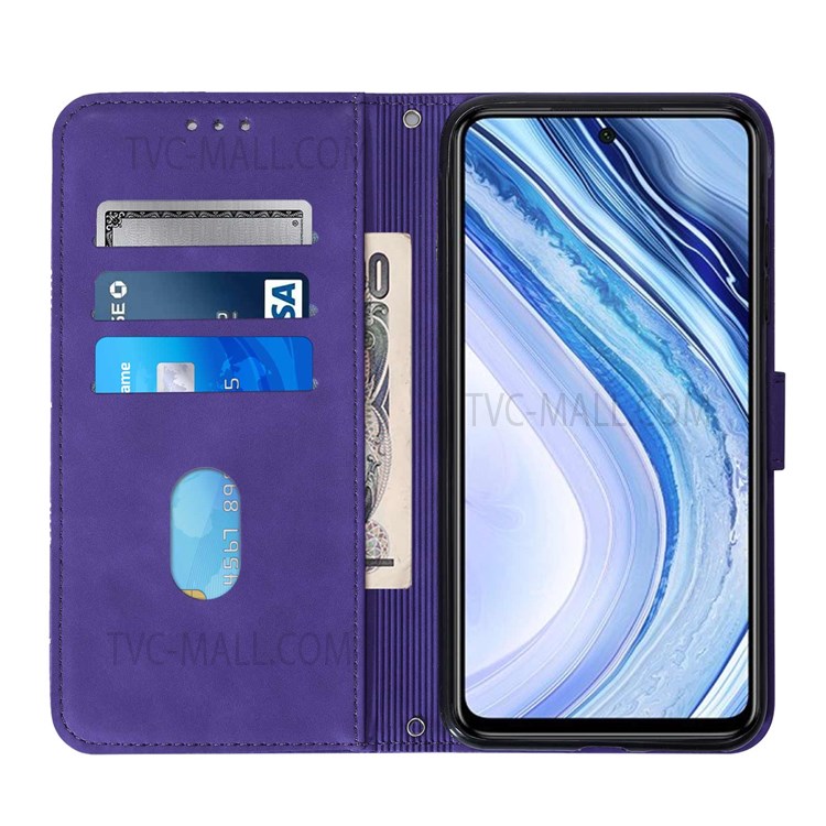 PB2 Series For Xiaomi Redmi Note 9 Pro Max / Redmi Note 9 Pro / Redmi Note 9S Imprinting Lines PU Leather Folio Flip Wallet Case Stand Magnetic Closure TPU Interior Phone Cover - Purple-5