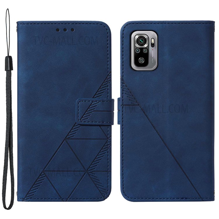 PB2 Series Imprinting Lines PU Leather Flip Wallet Case Stand Dual-sided Magnetic Clasp Phone Shell with Strap for Xiaomi Redmi Note 10S/Redmi Note 10 4G - Sapphire-1