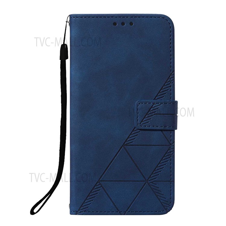 PB2 Series Imprinting Lines PU Leather Flip Wallet Case Stand Dual-sided Magnetic Clasp Phone Shell with Strap for Xiaomi Redmi Note 10S/Redmi Note 10 4G - Sapphire-2