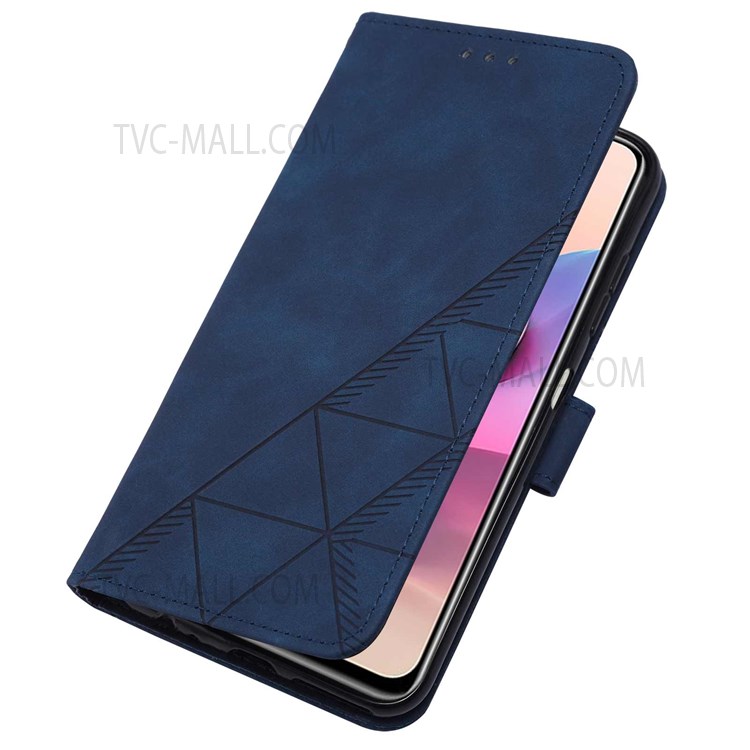 PB2 Series Imprinting Lines PU Leather Flip Wallet Case Stand Dual-sided Magnetic Clasp Phone Shell with Strap for Xiaomi Redmi Note 10S/Redmi Note 10 4G - Sapphire-6