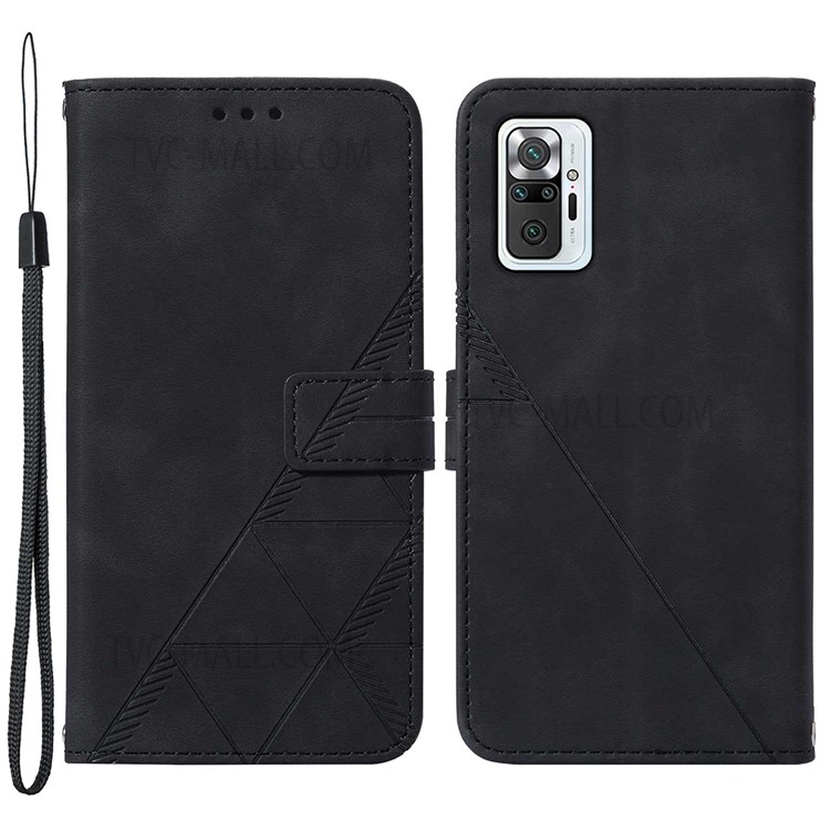 PB2 Series Handy Strap Anti-scratch Imprinting Lines PU Leather Case Wallet Stand Phone Cover for Xiaomi Redmi Note 10 Pro 4G (Global)/Redmi Note 10 Pro Max - Black-1