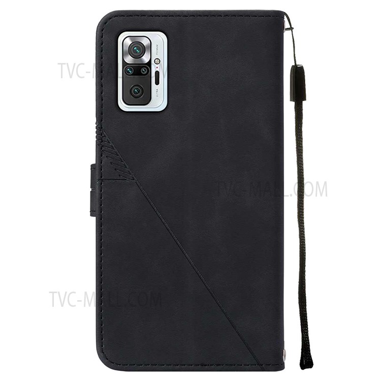 PB2 Series Handy Strap Anti-scratch Imprinting Lines PU Leather Case Wallet Stand Phone Cover for Xiaomi Redmi Note 10 Pro 4G (Global)/Redmi Note 10 Pro Max - Black-3