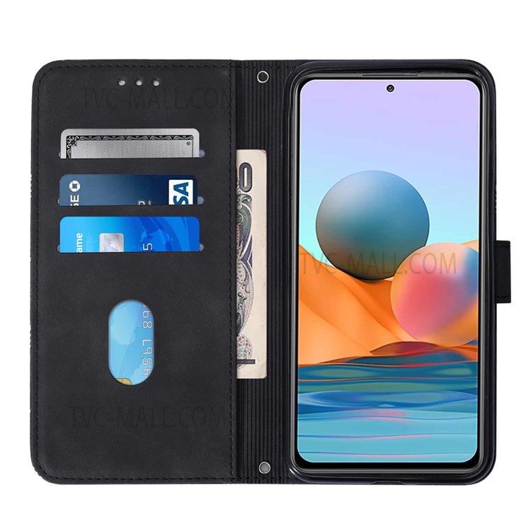 PB2 Series Handy Strap Anti-scratch Imprinting Lines PU Leather Case Wallet Stand Phone Cover for Xiaomi Redmi Note 10 Pro 4G (Global)/Redmi Note 10 Pro Max - Black-5