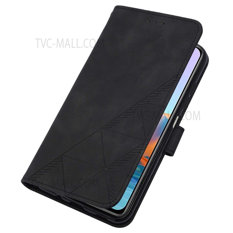 PB2 Series Handy Strap Anti-scratch Imprinting Lines PU Leather Case Wallet Stand Phone Cover for Xiaomi Redmi Note 10 Pro 4G (Global)/Redmi Note 10 Pro Max - Black-6
