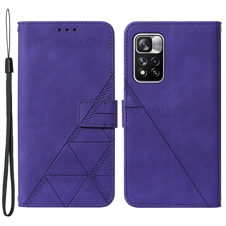 PB2 Series Imprinting Lines PU Leather Folio Flip Wallet Case Stand Magnetic Closure TPU Interior Phone Cover with Strap for Xiaomi Redmi Note 11 Pro+ / Redmi Note 11 Pro - Purple-1