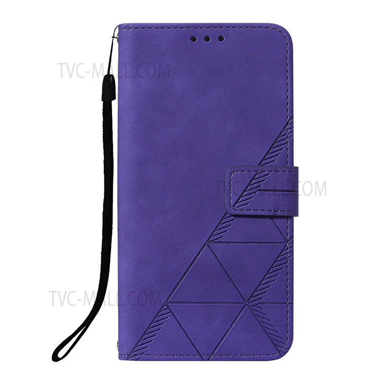 PB2 Series Imprinting Lines PU Leather Folio Flip Wallet Case Stand Magnetic Closure TPU Interior Phone Cover with Strap for Xiaomi Redmi Note 11 Pro+ / Redmi Note 11 Pro - Purple-2