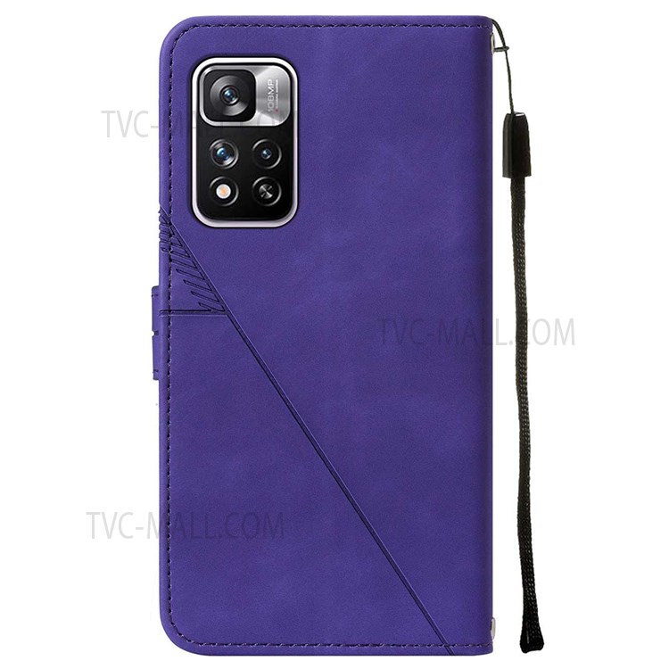 PB2 Series Imprinting Lines PU Leather Folio Flip Wallet Case Stand Magnetic Closure TPU Interior Phone Cover with Strap for Xiaomi Redmi Note 11 Pro+ / Redmi Note 11 Pro - Purple-3