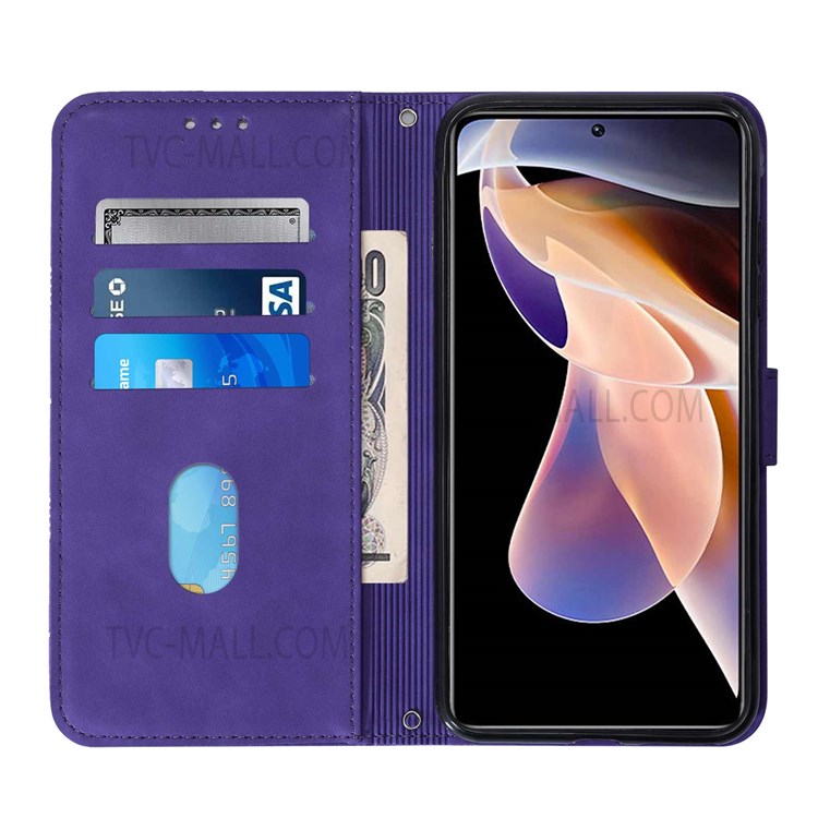 PB2 Series Imprinting Lines PU Leather Folio Flip Wallet Case Stand Magnetic Closure TPU Interior Phone Cover with Strap for Xiaomi Redmi Note 11 Pro+ / Redmi Note 11 Pro - Purple-5