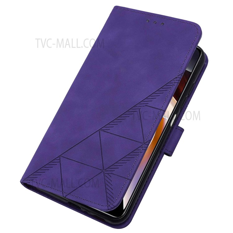 PB2 Series Imprinting Lines PU Leather Folio Flip Wallet Case Stand Magnetic Closure TPU Interior Phone Cover with Strap for Xiaomi Redmi Note 11 Pro+ / Redmi Note 11 Pro - Purple-6