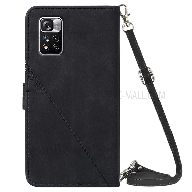 PB2-1 Series Imprinted Full Protective PU Leather Phone Case Scratch-proof Wallet Phone Cover with Shoulder Strap for Xiaomi Redmi Note 11 4G/10/10 Prime - Black-3