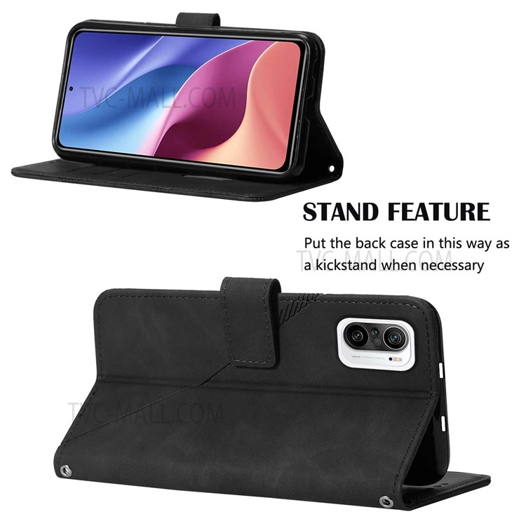 PB2-1 Series Business PU Leather Phone Case Imprinted Scratch-resistant Wallet Phone Cover with Shoulder Long Strap for Xiaomi Redmi K40/K40 Pro/Poco F3/Mi 11i/Mi 11X Pro - Black-5