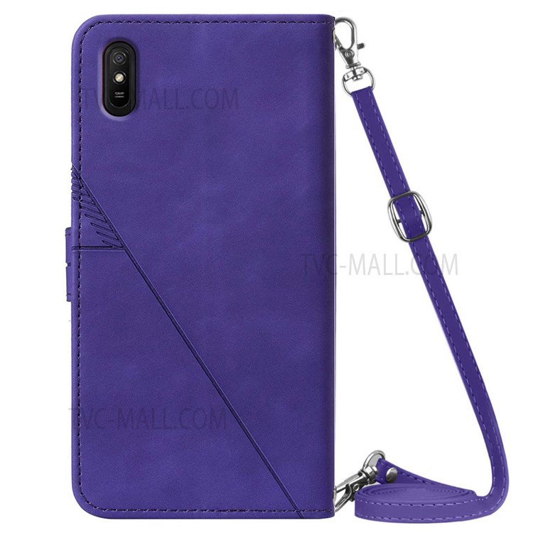 PB2-1 Series Imprinted PU Leather Anti-fall Phone Cover Scratch-proof Phone Case with Shoulder Strap Wallet Stand for Xiaomi Redmi 9A/9AT/9i - Purple-3
