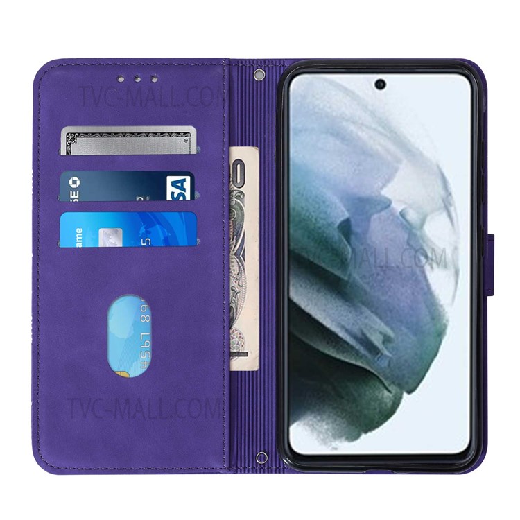 PB2-1 Series Imprinted PU Leather Anti-fall Phone Cover Scratch-proof Phone Case with Shoulder Strap Wallet Stand for Xiaomi Redmi 9A/9AT/9i - Purple-4