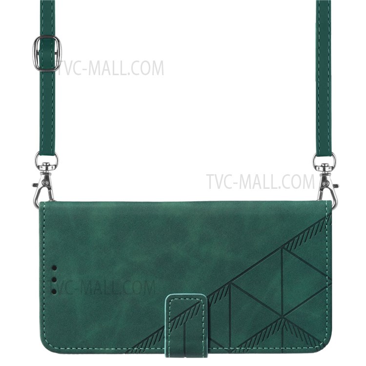 PB2-1 Series Imprinted PU Leather Phone Case Business Full Protective Phone Cover with Wallet Shoulder Strap for Xiaomi Poco X3/X3 Pro/X3 NFC - Blackish Green-15