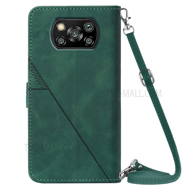 PB2-1 Series Imprinted PU Leather Phone Case Business Full Protective Phone Cover with Wallet Shoulder Strap for Xiaomi Poco X3/X3 Pro/X3 NFC - Blackish Green-3