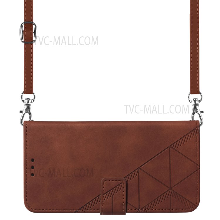 PB2-1 Series Imprinted Business PU Leather Phone Case Full Protective Wallet Phone Cover with Shoulder Strap for Xiaomi Mi 11 Lite 4G/5G - Brown-7