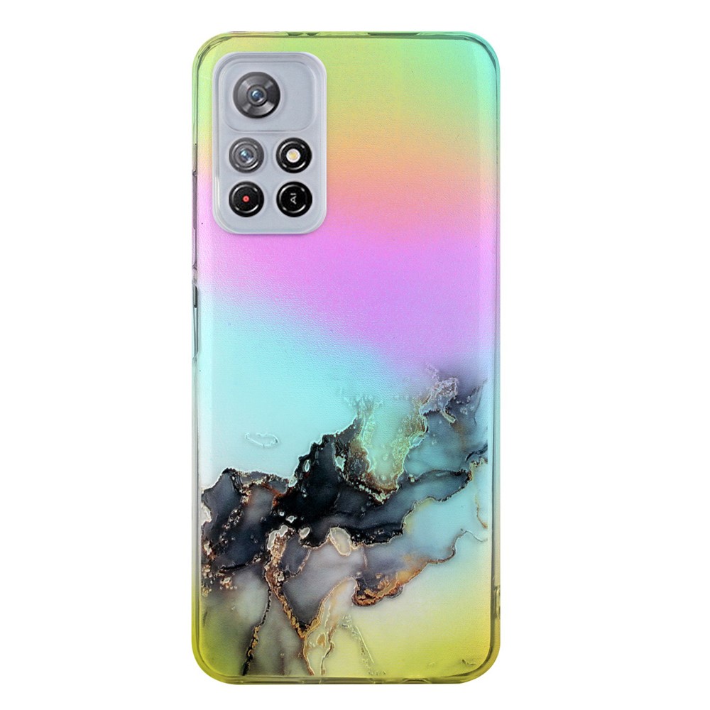 Colorful Laser Design Embossing Marble Pattern Flexible TPU Anti-scratch Cellphone Back Cover Case for Xiaomi Redmi Note 11 5G/Poco M4 Pro 5G - Black-1