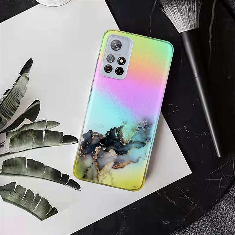 Colorful Laser Design Embossing Marble Pattern Flexible TPU Anti-scratch Cellphone Back Cover Case for Xiaomi Redmi Note 11 5G/Poco M4 Pro 5G - Black-3