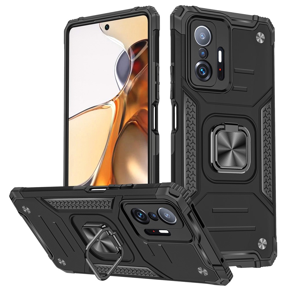 Metal Kickstand Hard PC Soft TPU Shockproof Anti-Slip Defender Protective Case for Xiaomi 11T / 11T Pro - Black-1