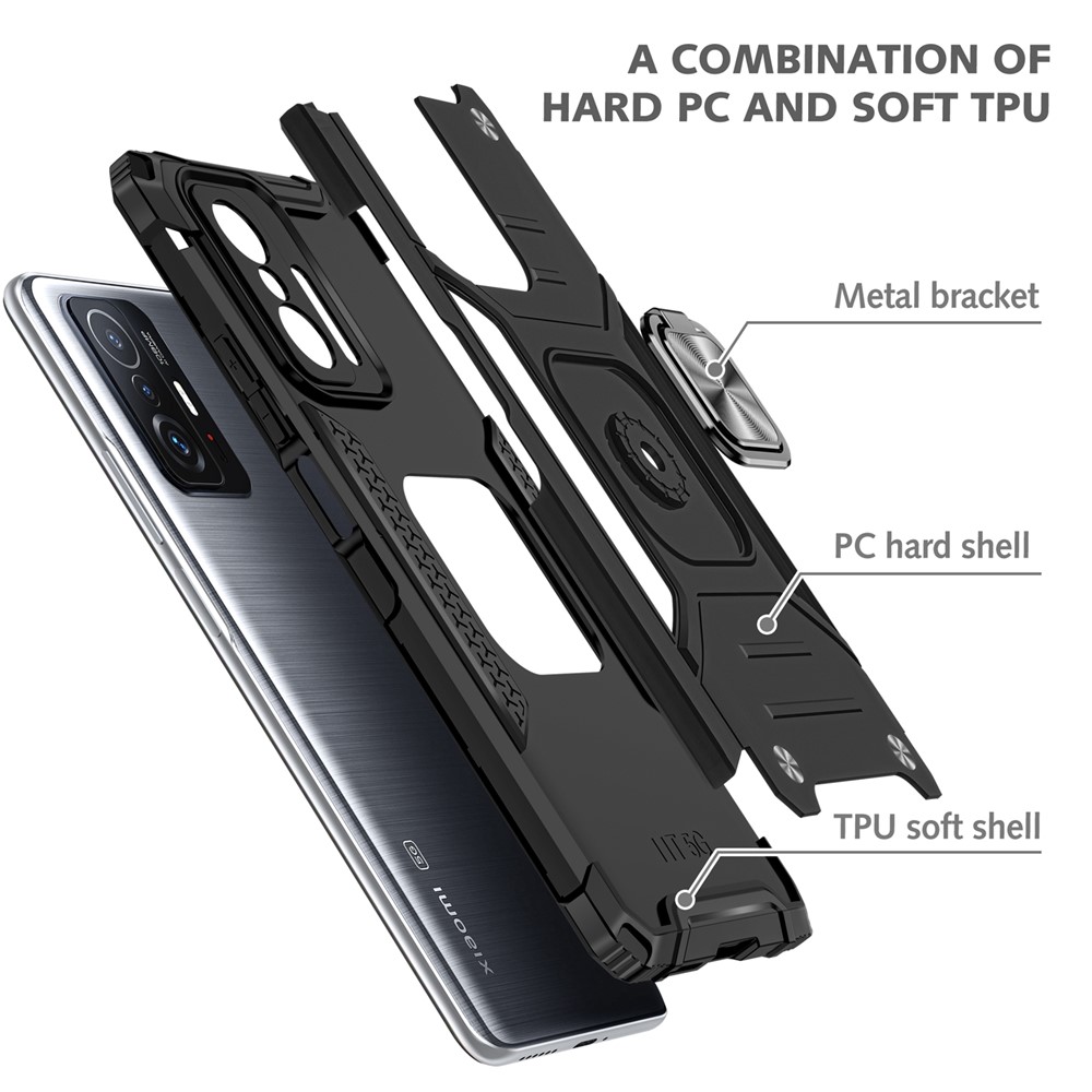 Metal Kickstand Hard PC Soft TPU Shockproof Anti-Slip Defender Protective Case for Xiaomi 11T / 11T Pro - Black-3