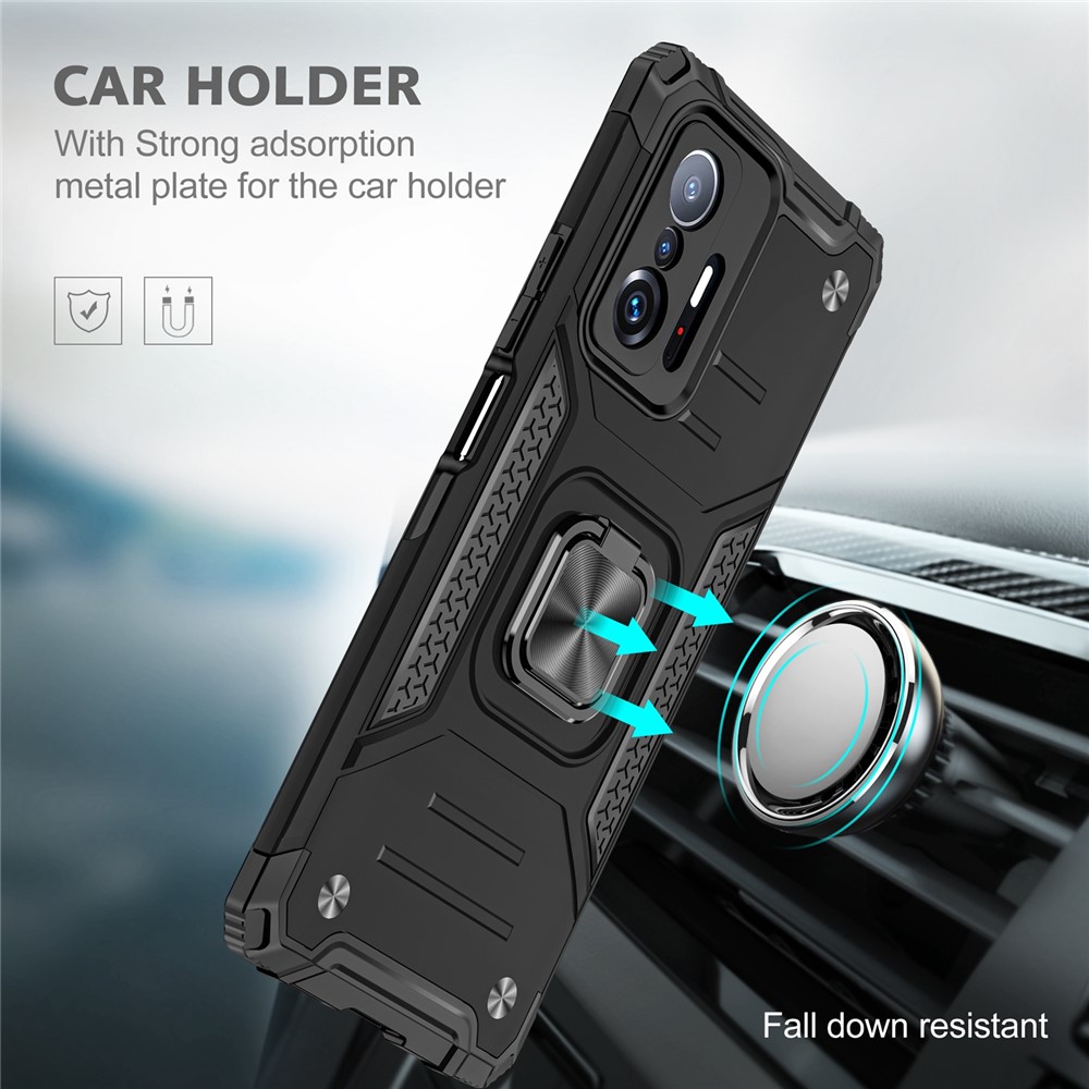 Metal Kickstand Hard PC Soft TPU Shockproof Anti-Slip Defender Protective Case for Xiaomi 11T / 11T Pro - Black-6