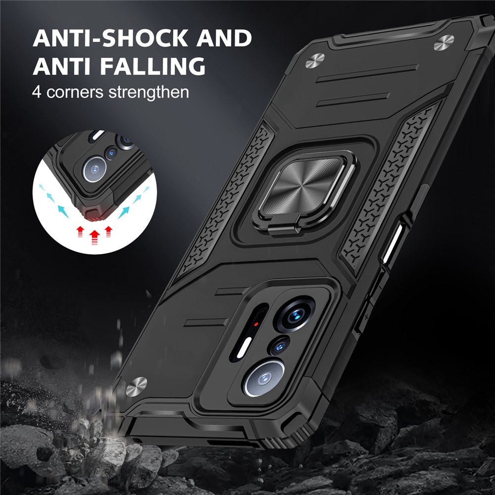 Metal Kickstand Hard PC Soft TPU Shockproof Anti-Slip Defender Protective Case for Xiaomi 11T / 11T Pro - Black-7